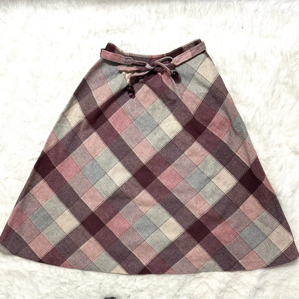 Red and Gray Midi A-Line Skirt with Tie Front. Very good.